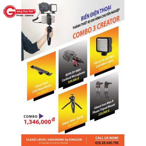Biến Điện Thoại thành thiết bị ghi hình chuyên nghiệp - COMBO 3 CREATOR (FU003)