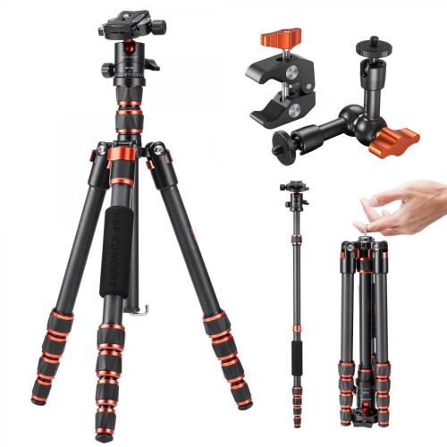 Carbon Fiber Camera Tripod K&F Concept A225C0 + BH-25L Air Pro and 6" Magic Arm with Super Clamp Set SKU.2648