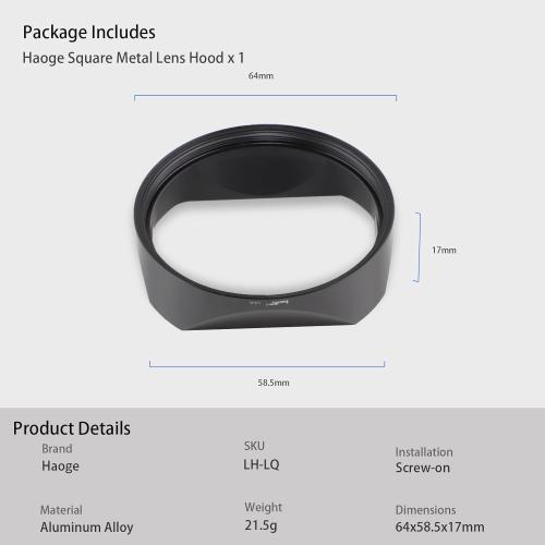 Haoge Metal Square Lens Hood for Leica Q3 Q3-43 Black LH-LQ343B