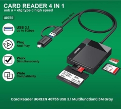 Ugreen 40755 0.5M Đầu Đọc Thẻ Usb 3.0 Đa Năng Kèm Cổng nối Type C 50CM CR125
